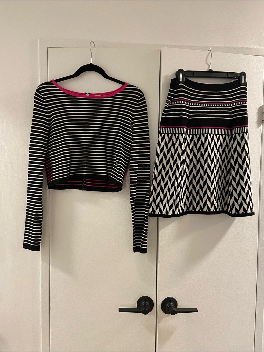 Striped Pink, Black & White Knit Set